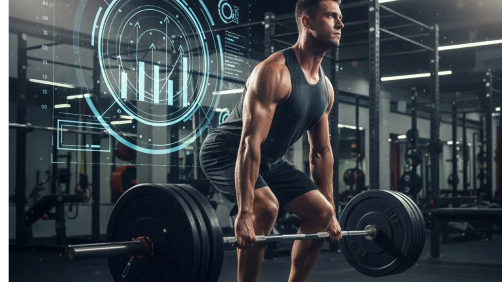 Weightlifter performing a heavy lift to estimate one rep max strength